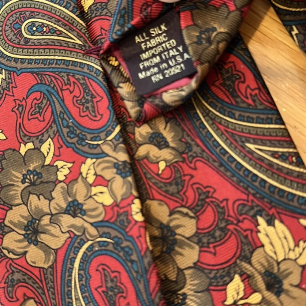 Stafford Red, Blue, & Tan Floral Paisley Silk Tie